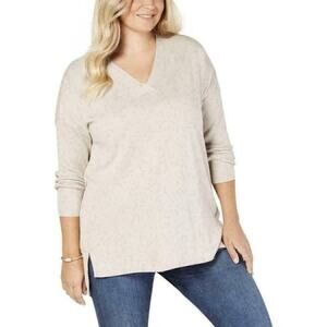 Style & Co Hi Low V-Neck Long Sleeve Tunic Sweater-0X